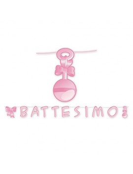 Festone Rosa Battesimo Fiocco e Ciuccio
