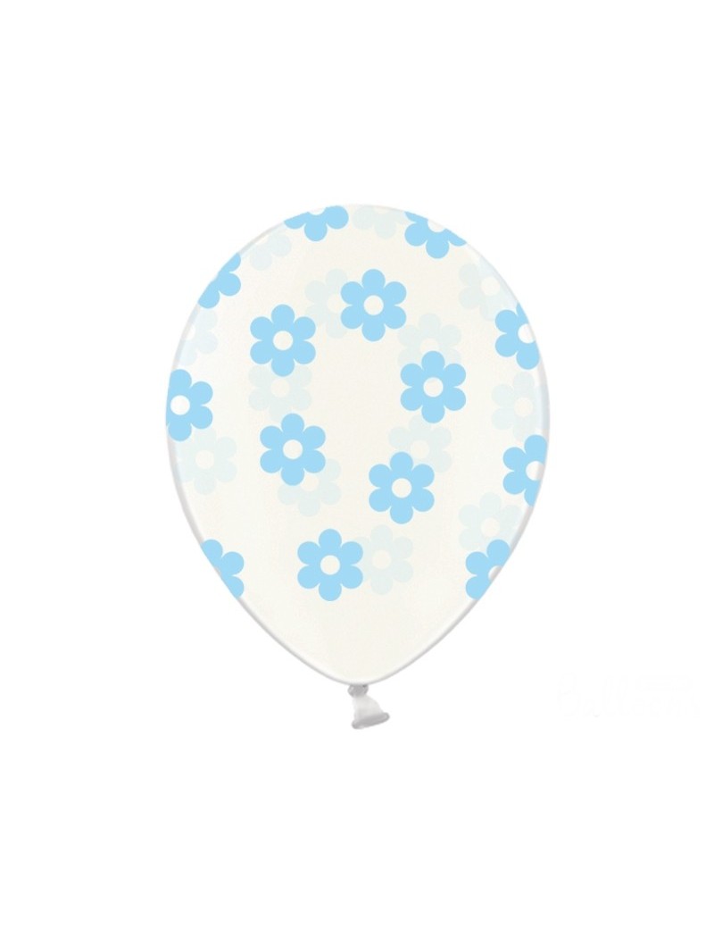 Palloncini 14" Trasparenti con Fiori Celesti