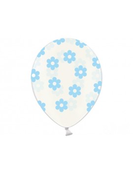 Palloncini 14" Trasparenti con Fiori Celesti