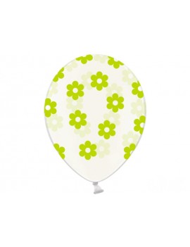 Palloncini 14" Trasparenti con Fiori Verde Chiaro