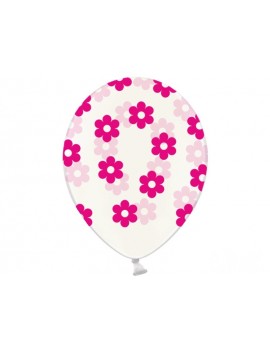 Palloncini 14" Trasparenti con Fiori Fucsia