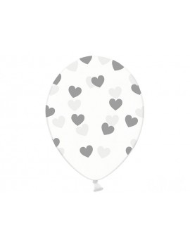 Palloncini 14" Trasparenti con Cuori Argento