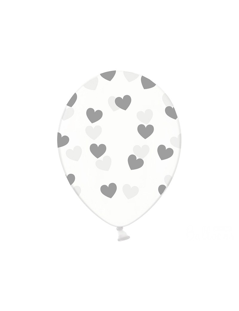 Palloncini 14" Trasparenti con Cuori Argento