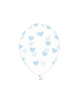Palloncini 14" Trasparenti con Cuori Celesti