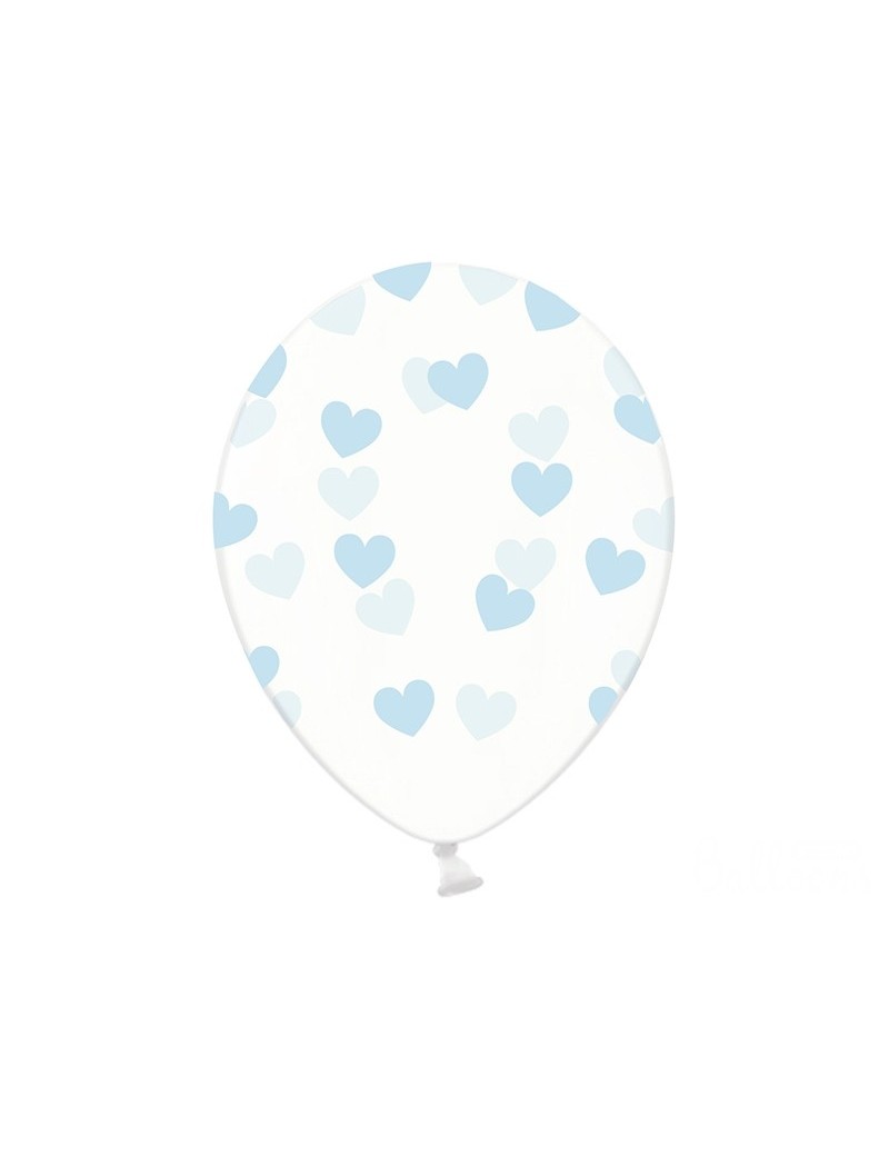Palloncini 14" Trasparenti con Cuori Celesti