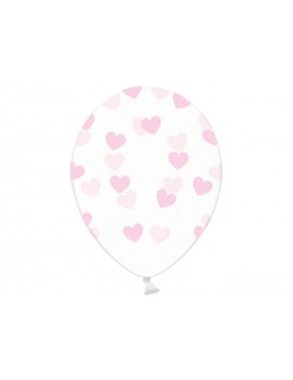 Palloncini 14" Trasparenti con Cuori Rosa