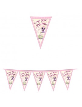 Festone Bandierina Gattina 1 Compleanno Rosa