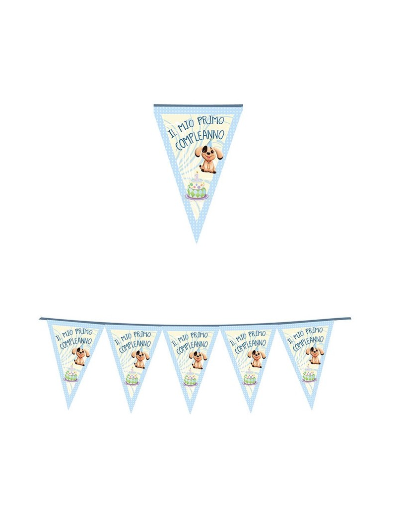 Festone Bandierina Cane 1 Compleanno Celeste