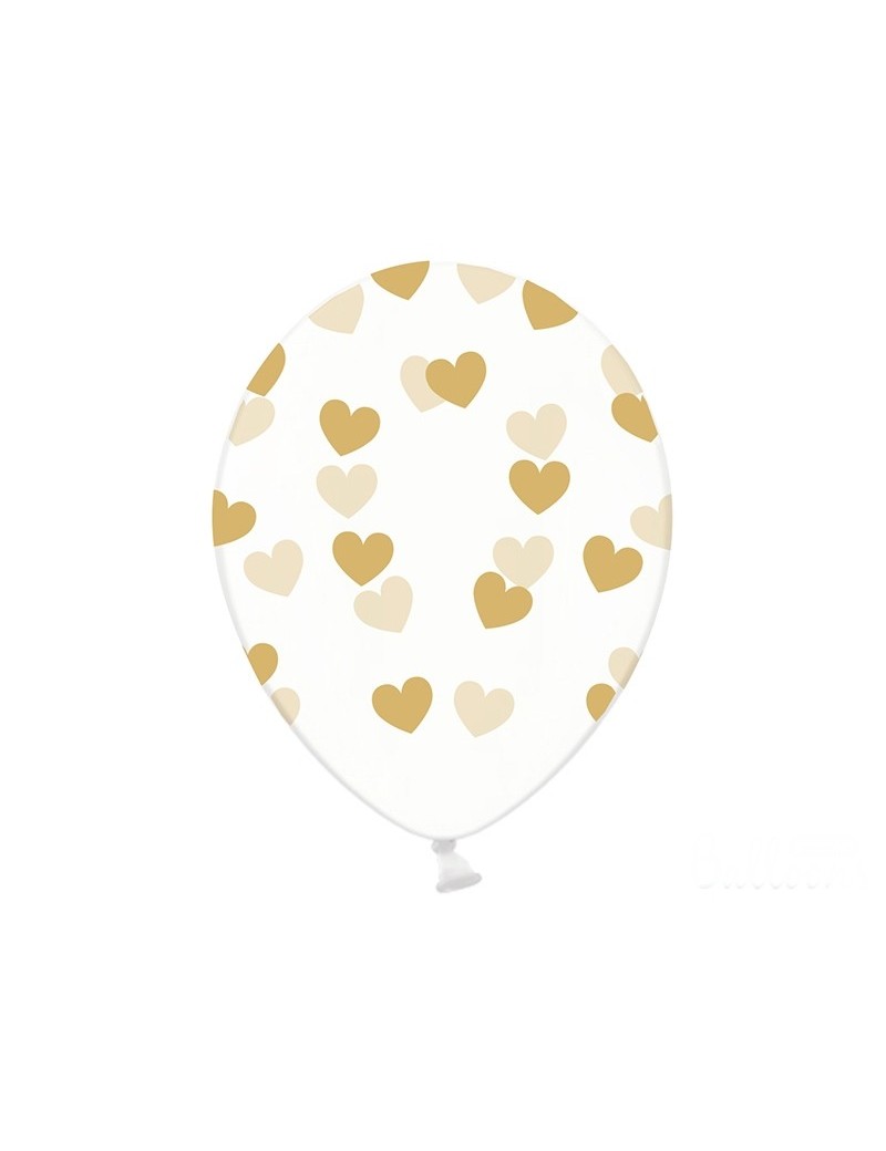 Palloncini 14" Trasparenti con Cuori Oro