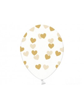 Palloncini 14" Trasparenti con Cuori Oro