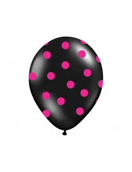 Palloncini 14" Neri a Pois Fucsia