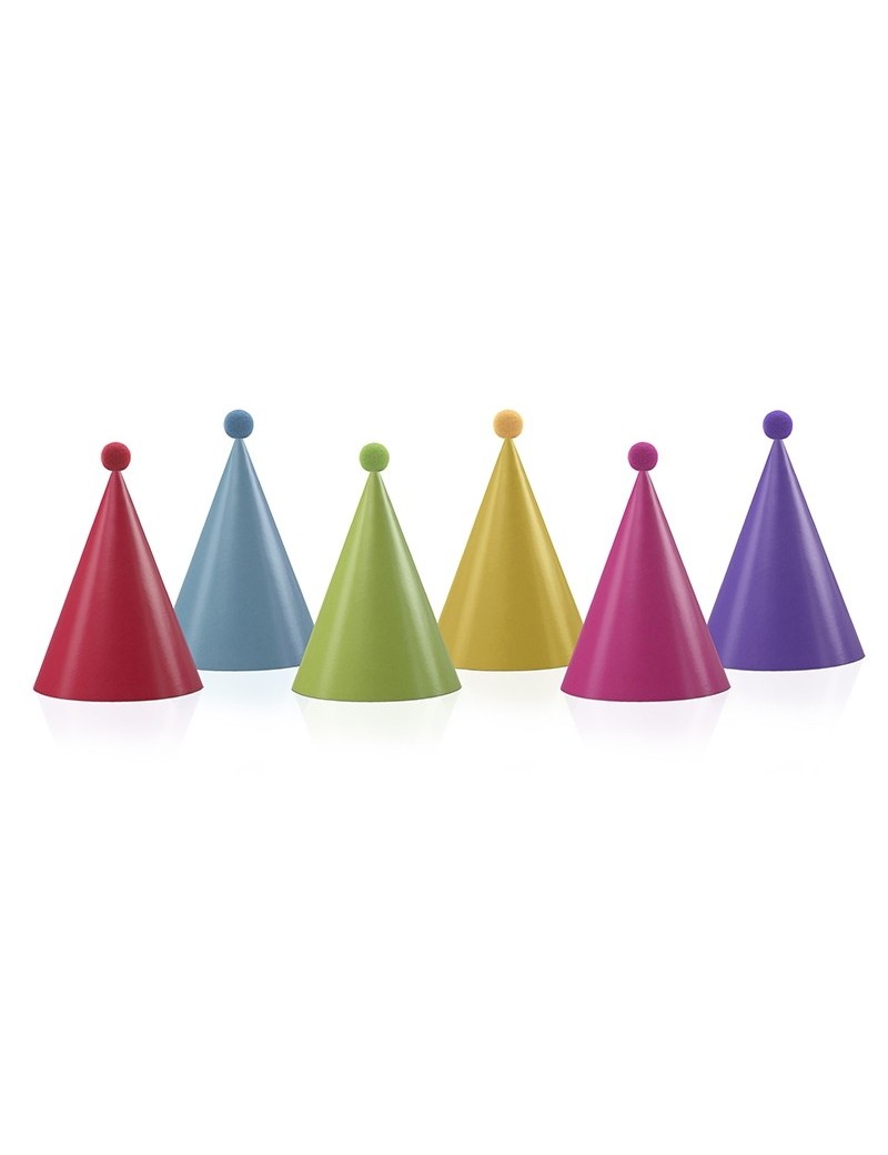 Cappelli di Carta Assortiti con Pompom (6 pz)