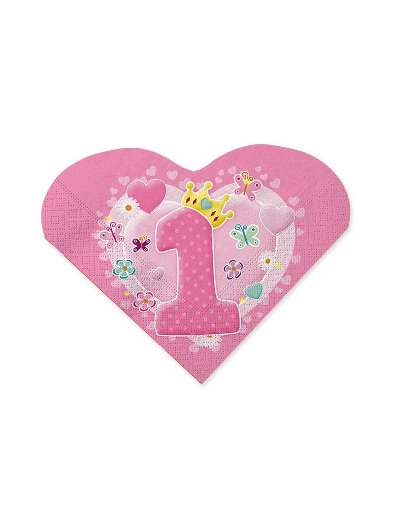 Tovaglioli Rosa Cuore Primo Compleanno (20 pz)