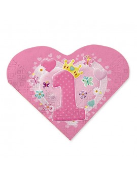 Tovaglioli Rosa Cuore Primo Compleanno (20 pz)