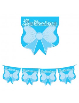 Festone Bandierine in Plastica Battesimo Celeste