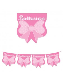 Festone Bandierine in Plastica Battesimo Rosa