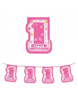 Festone Bandierine in Plastica 1° Compleanno Rosa