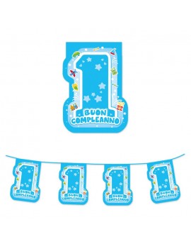 Festone Bandierine in Plastica 1° Compleanno Celeste