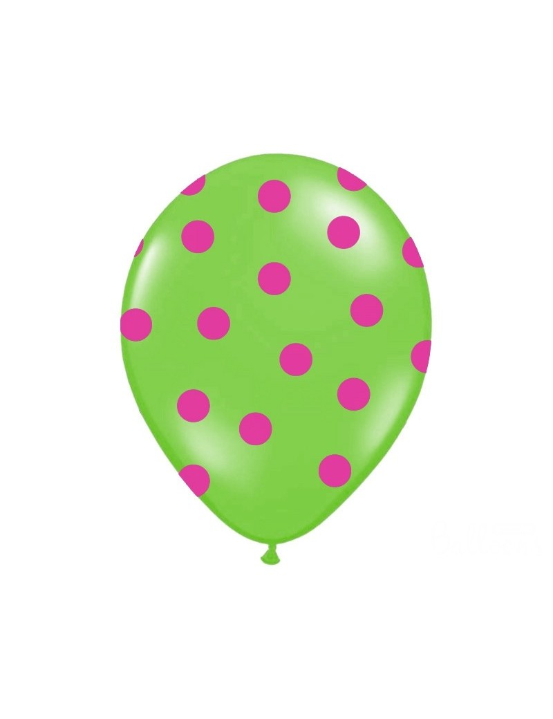 Palloncini 14" Verde Mela a Pois Fucsia
