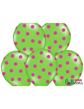 Palloncini 14" Verde Mela a Pois Fucsia