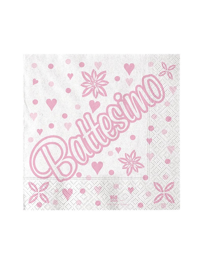 Tovaglioli con Scritta Battesimo Rosa