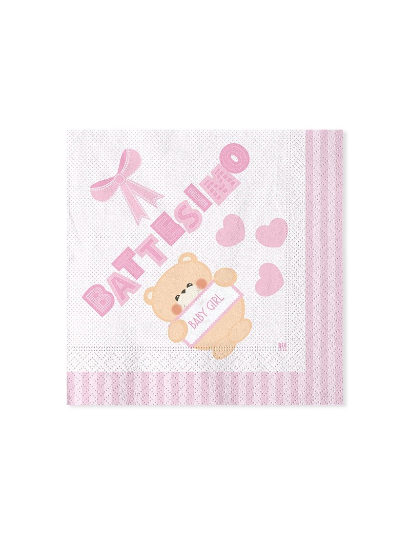 Tovaglioli di Carta Battesimo Teddy Rosa