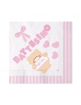 Tovaglioli di Carta Battesimo Teddy Rosa