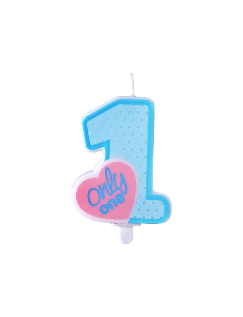 Candela 1° Compleanno Celeste con Cuore