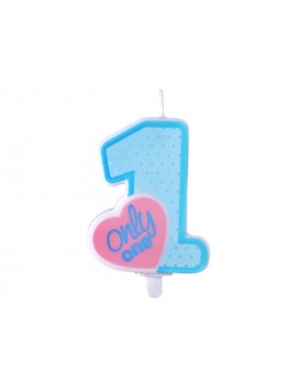 Candela 1° Compleanno Celeste con Cuore