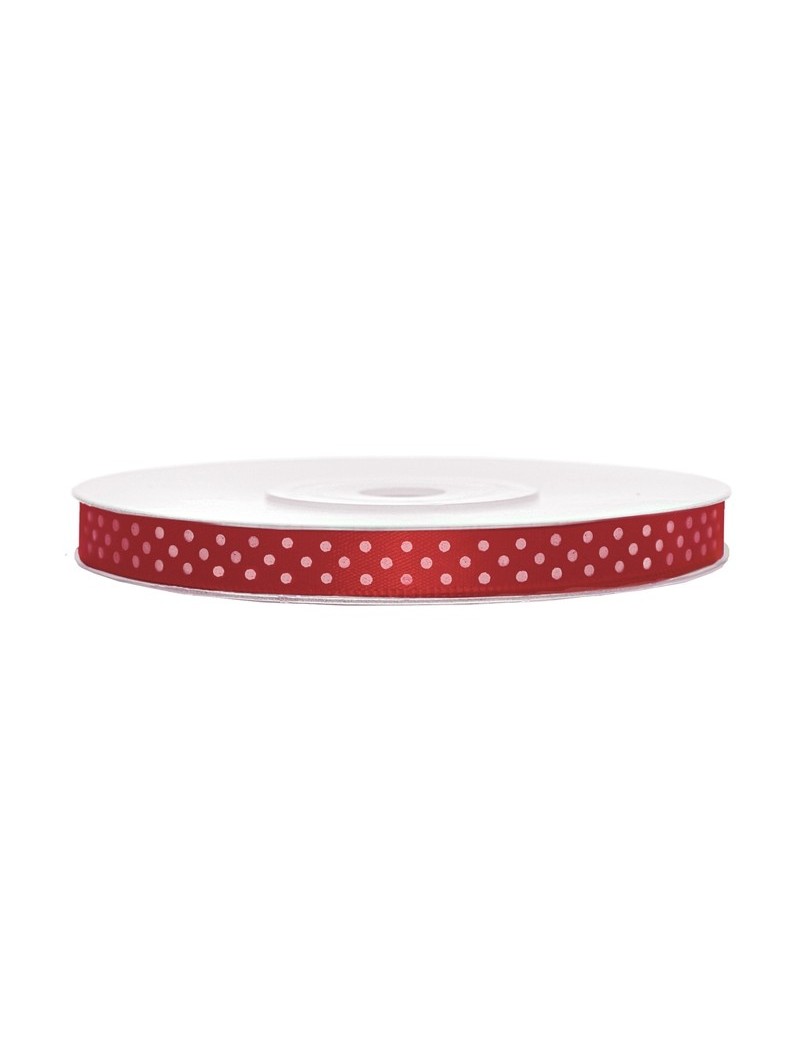 Nastrino di Stoffa Rosso con Pois Bianchi 6 mm x 25 mt
