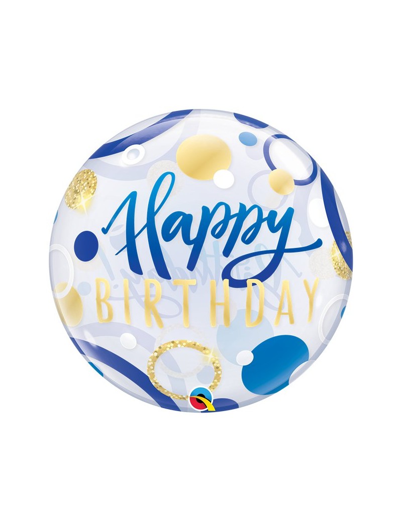 Palloncino Mylar Bubble Cerchi Happy Birthday Blue 22