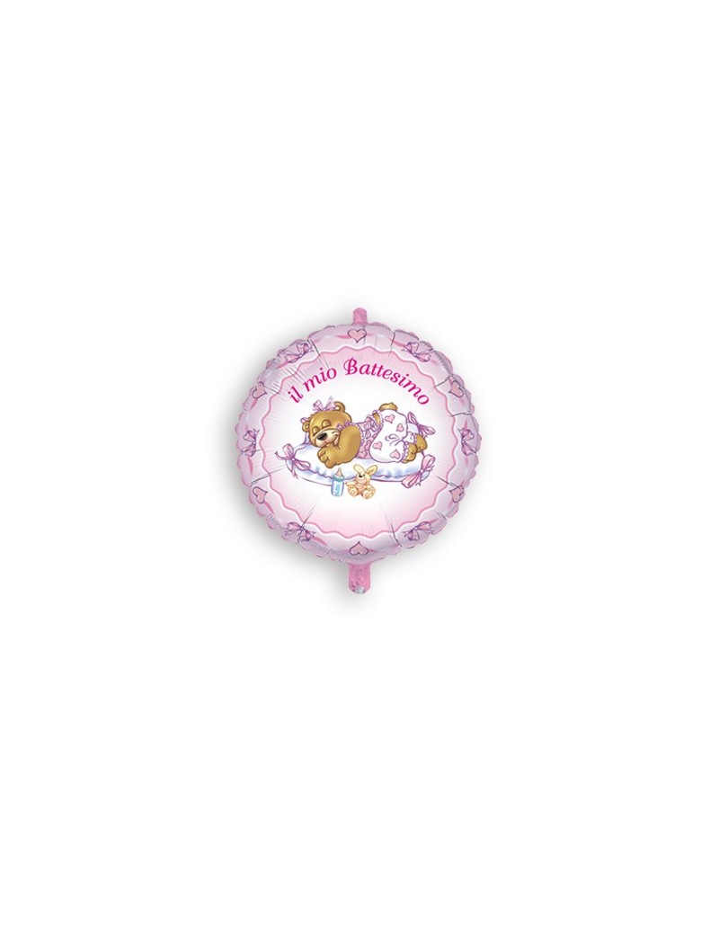 Palloncino Tondo Battesimo Rosa