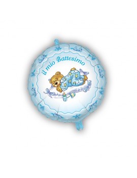 Palloncino Tondo Battesimo Celeste